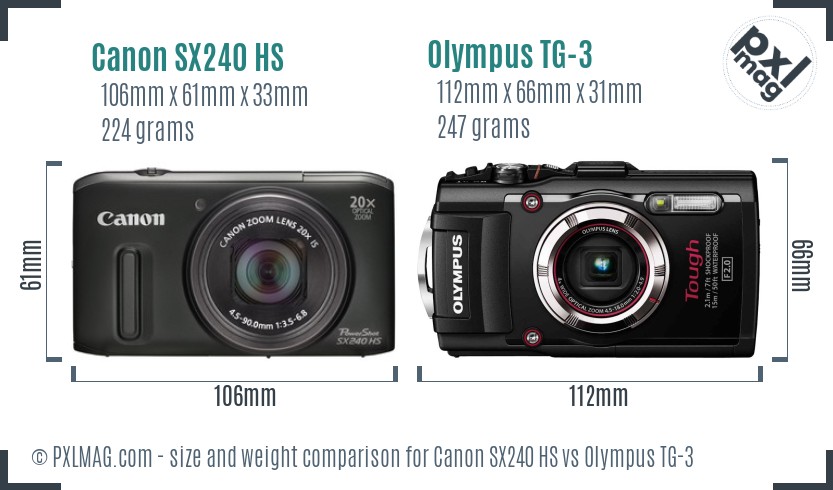 Canon SX240 HS vs Olympus TG-3 size comparison