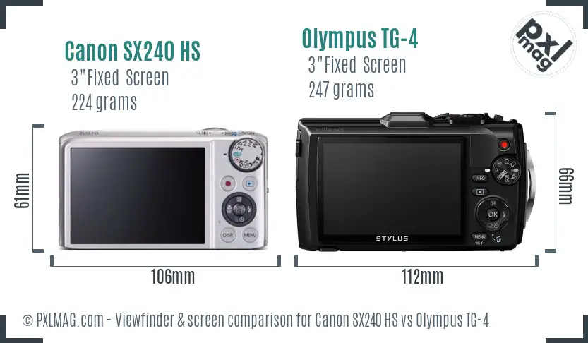 Canon SX240 HS vs Olympus TG-4 Screen and Viewfinder comparison Canon SX240 HS vs Olympus TG-4 Screen and Viewfinder comparison