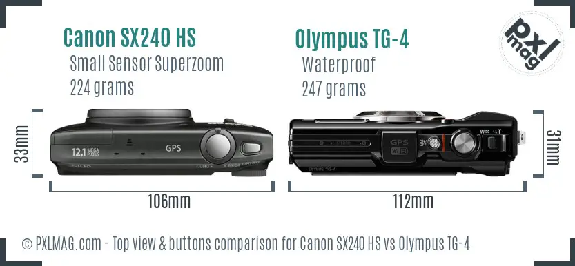 Canon SX240 HS vs Olympus TG-4 top view buttons comparison Canon SX240 HS vs Olympus TG-4 top view buttons comparison