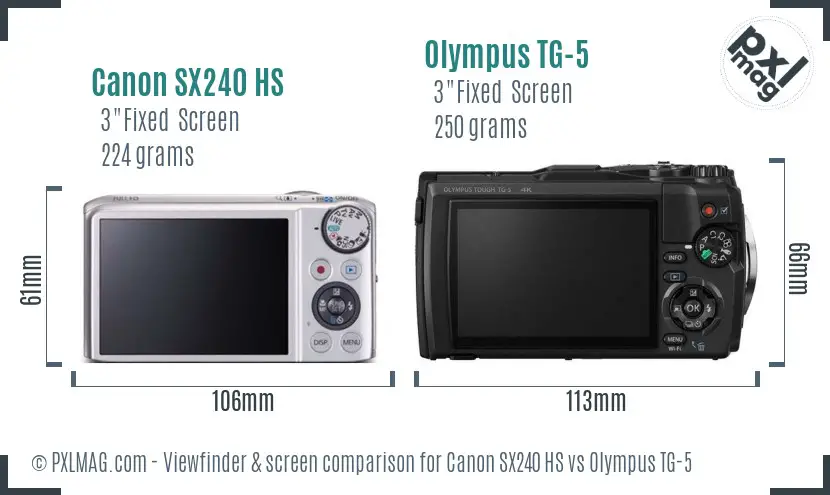 Canon SX240 HS vs Olympus TG-5 Screen and Viewfinder comparison