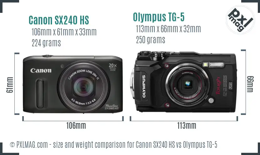 Canon SX240 HS vs Olympus TG-5 size comparison