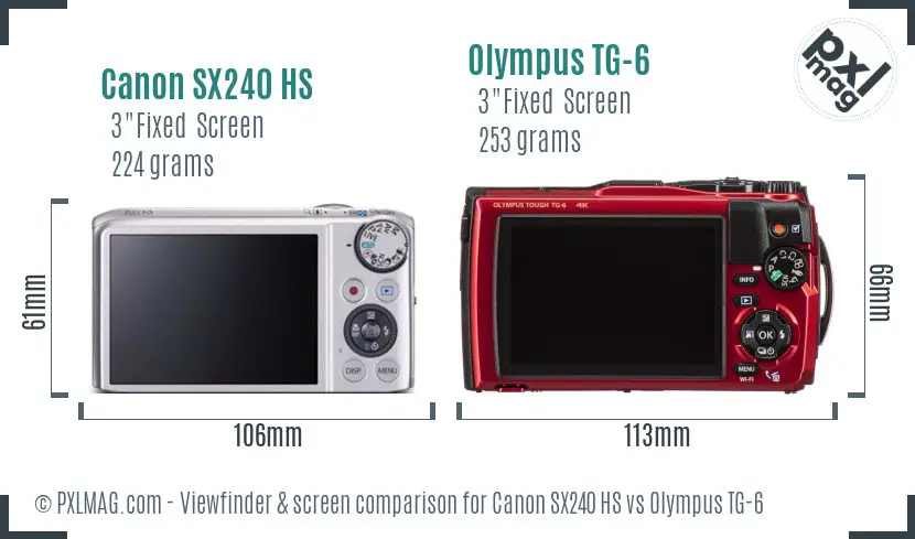 Canon SX240 HS vs Olympus TG-6 Screen and Viewfinder comparison
