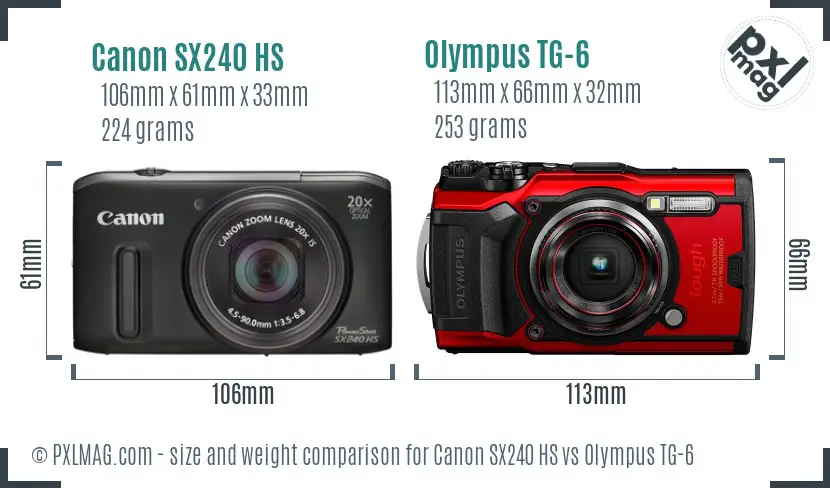 Canon SX240 HS vs Olympus TG-6 size comparison Canon SX240 HS vs Olympus TG-6 size comparison