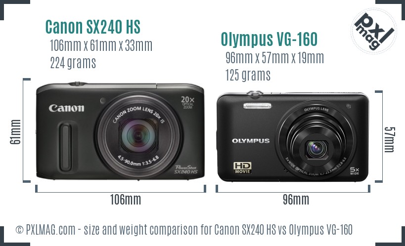 Canon SX240 HS vs Olympus VG-160 size comparison Canon SX240 HS vs Olympus VG-160 size comparison