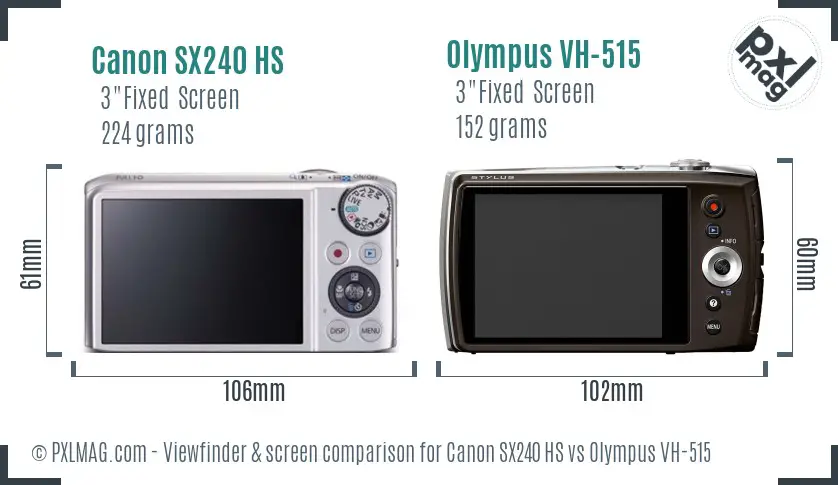 Canon SX240 HS vs Olympus VH-515 Screen and Viewfinder comparison