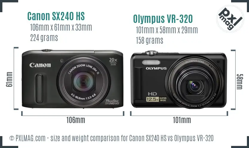 Canon SX240 HS vs Olympus VR-320 size comparison