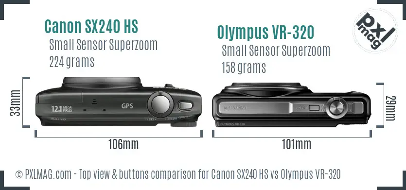 Canon SX240 HS vs Olympus VR-320 top view buttons comparison