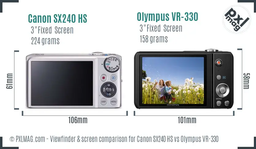 Canon SX240 HS vs Olympus VR-330 Screen and Viewfinder comparison Canon SX240 HS vs Olympus VR-330 Screen and Viewfinder comparison