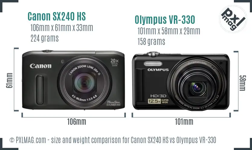 Canon SX240 HS vs Olympus VR-330 size comparison Canon SX240 HS vs Olympus VR-330 size comparison