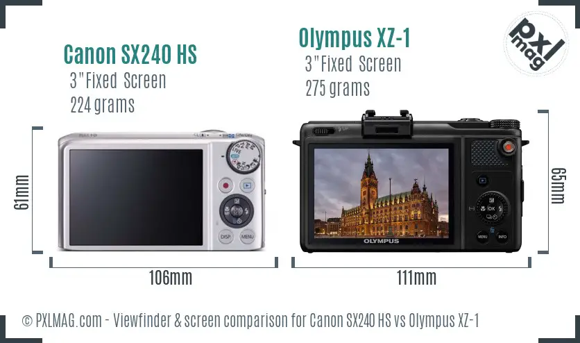 Canon SX240 HS vs Olympus XZ-1 Screen and Viewfinder comparison