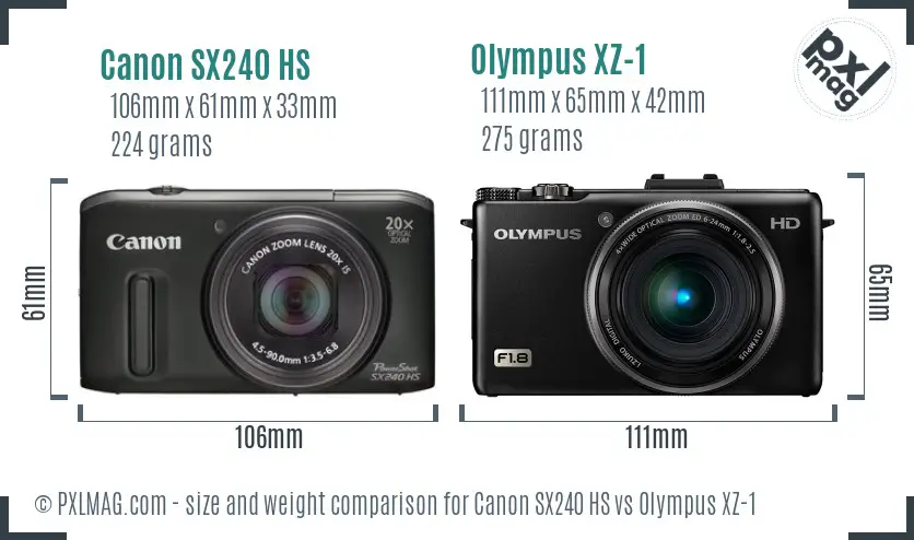 Canon SX240 HS vs Olympus XZ-1 size comparison