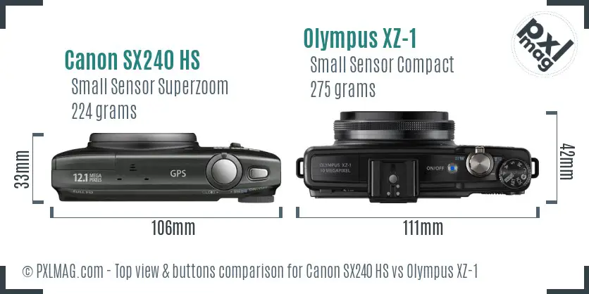 Canon SX240 HS vs Olympus XZ-1 top view buttons comparison