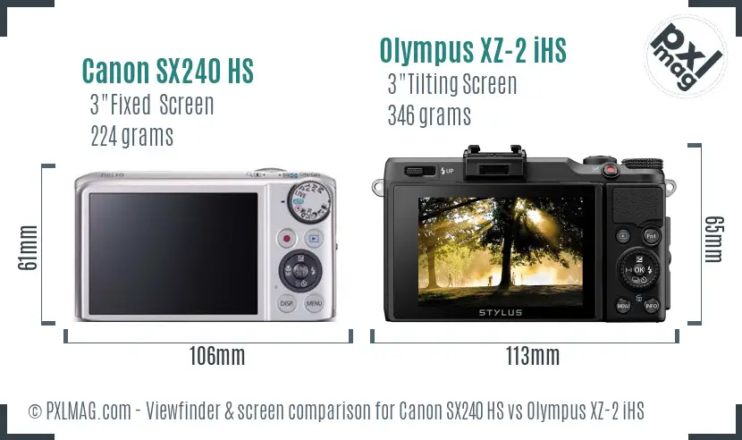 Canon SX240 HS vs Olympus XZ-2 iHS Screen and Viewfinder comparison Canon SX240 HS vs Olympus XZ-2 iHS Screen and Viewfinder comparison