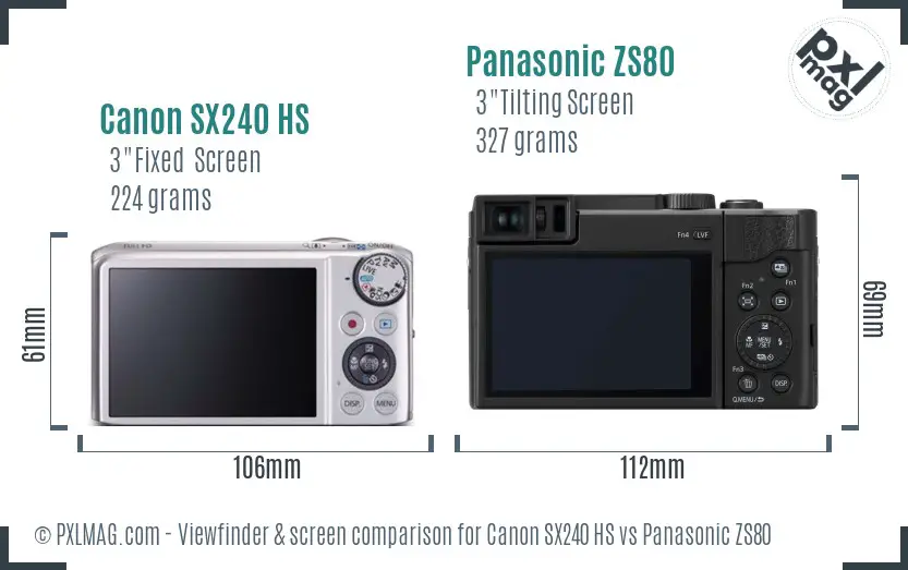 Canon SX240 HS vs Panasonic ZS80 Screen and Viewfinder comparison