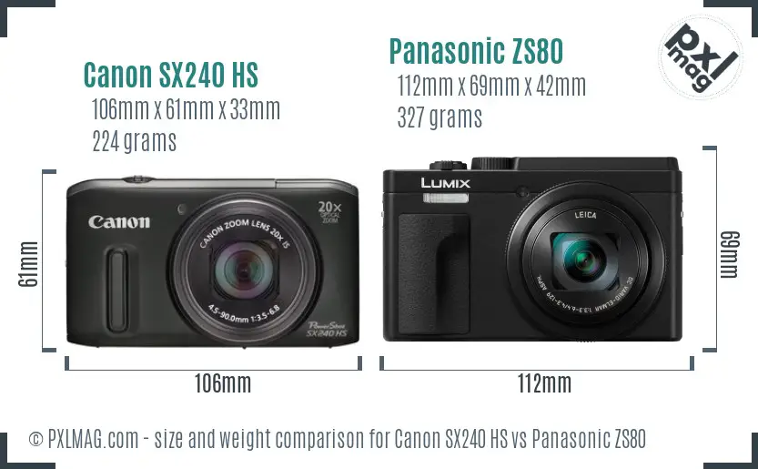 Canon SX240 HS vs Panasonic ZS80 size comparison