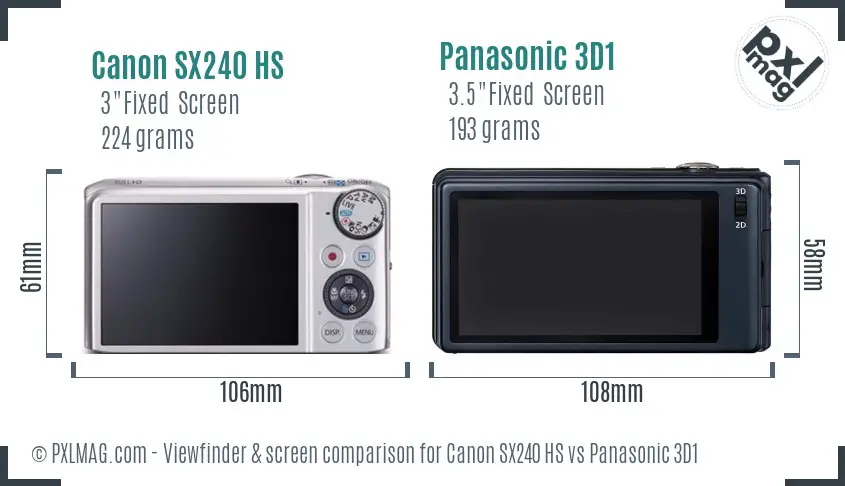 Canon SX240 HS vs Panasonic 3D1 Screen and Viewfinder comparison Canon SX240 HS vs Panasonic 3D1 Screen and Viewfinder comparison