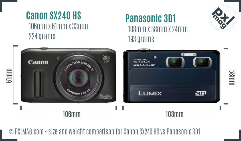 Canon SX240 HS vs Panasonic 3D1 size comparison Canon SX240 HS vs Panasonic 3D1 size comparison