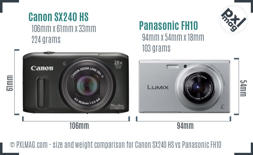Canon SX240 HS vs Panasonic FH10 size comparison Canon SX240 HS vs Panasonic FH10 size comparison