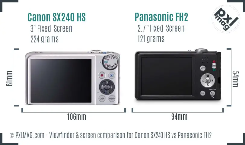 Canon SX240 HS vs Panasonic FH2 Screen and Viewfinder comparison Canon SX240 HS vs Panasonic FH2 Screen and Viewfinder comparison