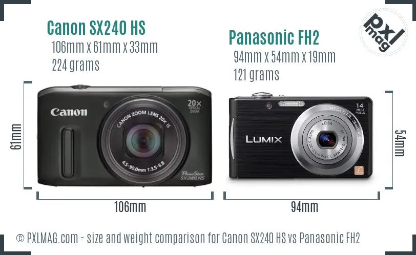 Canon SX240 HS vs Panasonic FH2 size comparison Canon SX240 HS vs Panasonic FH2 size comparison