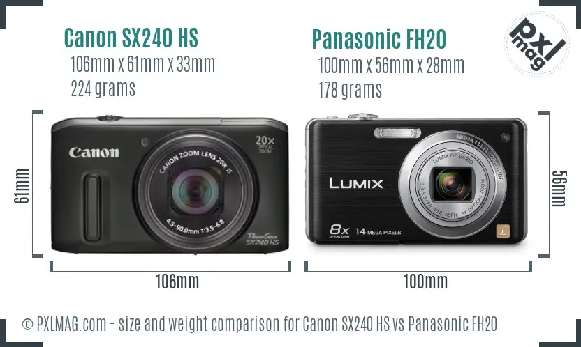 Canon SX240 HS vs Panasonic FH20 size comparison