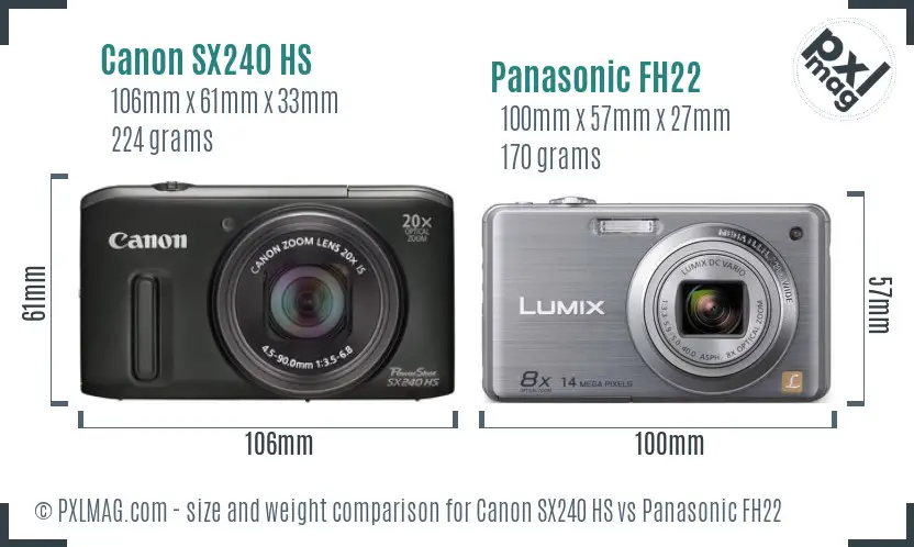 Canon SX240 HS vs Panasonic FH22 size comparison