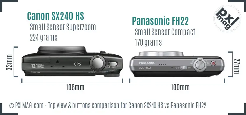 Canon SX240 HS vs Panasonic FH22 top view buttons comparison