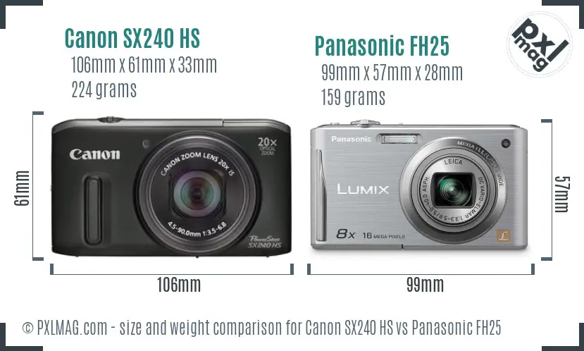 Canon SX240 HS vs Panasonic FH25 size comparison