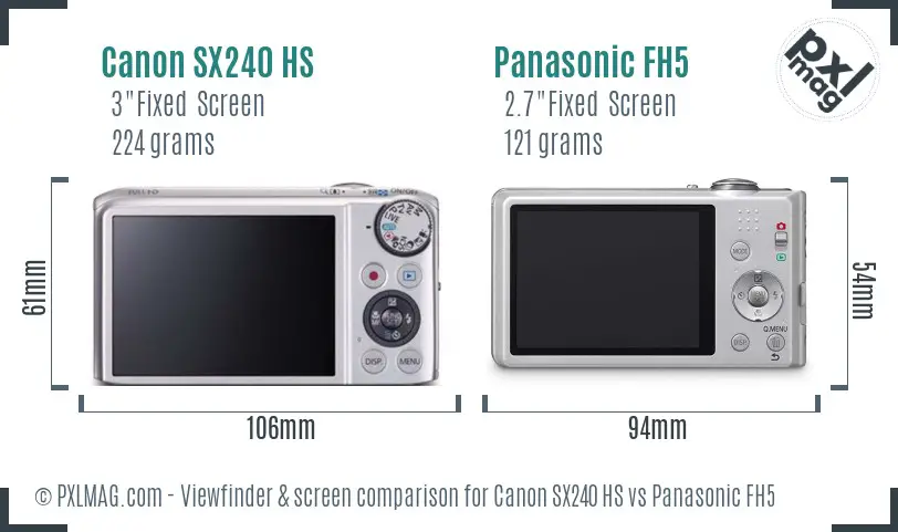 Canon SX240 HS vs Panasonic FH5 Screen and Viewfinder comparison