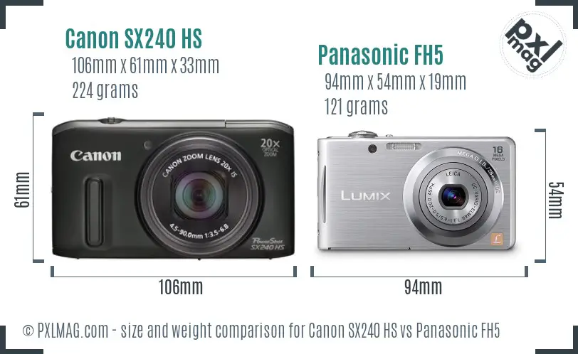 Canon SX240 HS vs Panasonic FH5 size comparison