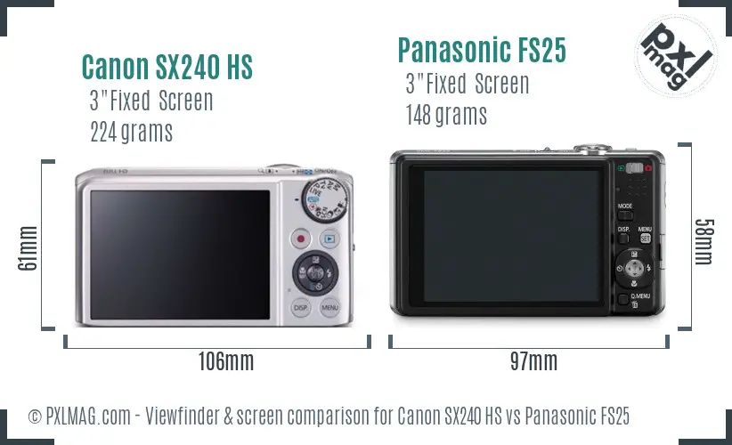 Canon SX240 HS vs Panasonic FS25 Screen and Viewfinder comparison