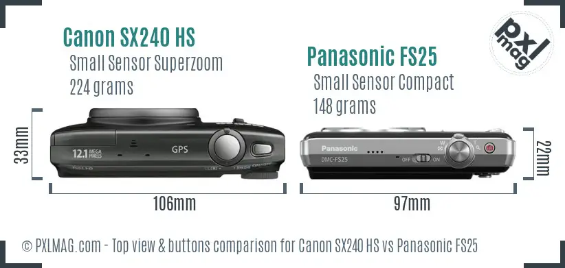 Canon SX240 HS vs Panasonic FS25 top view buttons comparison