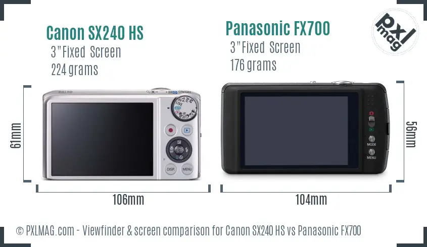 Canon SX240 HS vs Panasonic FX700 Screen and Viewfinder comparison