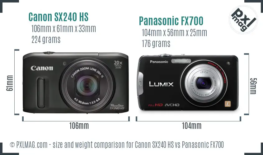 Canon SX240 HS vs Panasonic FX700 size comparison