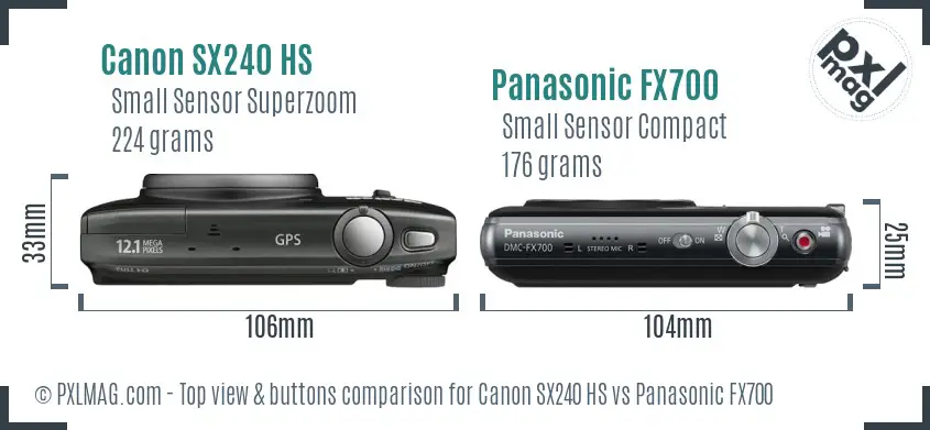 Canon SX240 HS vs Panasonic FX700 top view buttons comparison
