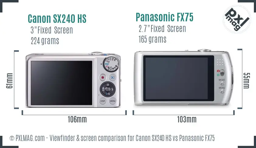 Canon SX240 HS vs Panasonic FX75 Screen and Viewfinder comparison Canon SX240 HS vs Panasonic FX75 Screen and Viewfinder comparison