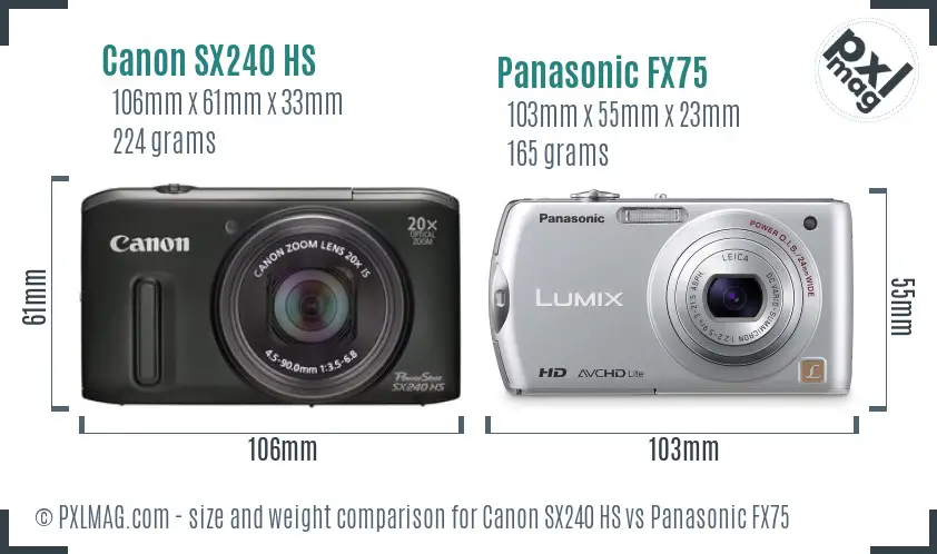 Canon SX240 HS vs Panasonic FX75 size comparison Canon SX240 HS vs Panasonic FX75 size comparison