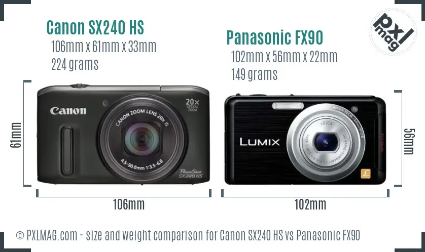 Canon SX240 HS vs Panasonic FX90 size comparison