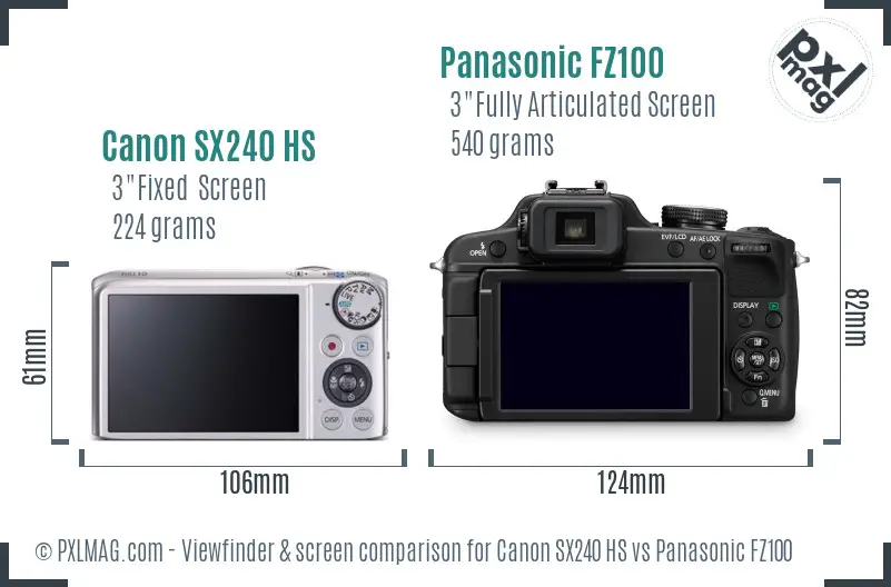 Canon SX240 HS vs Panasonic FZ100 Screen and Viewfinder comparison