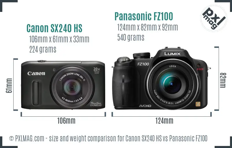 Canon SX240 HS vs Panasonic FZ100 size comparison