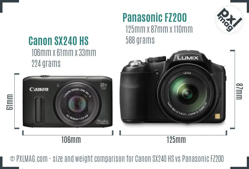 Canon SX240 HS vs Panasonic FZ200 size comparison