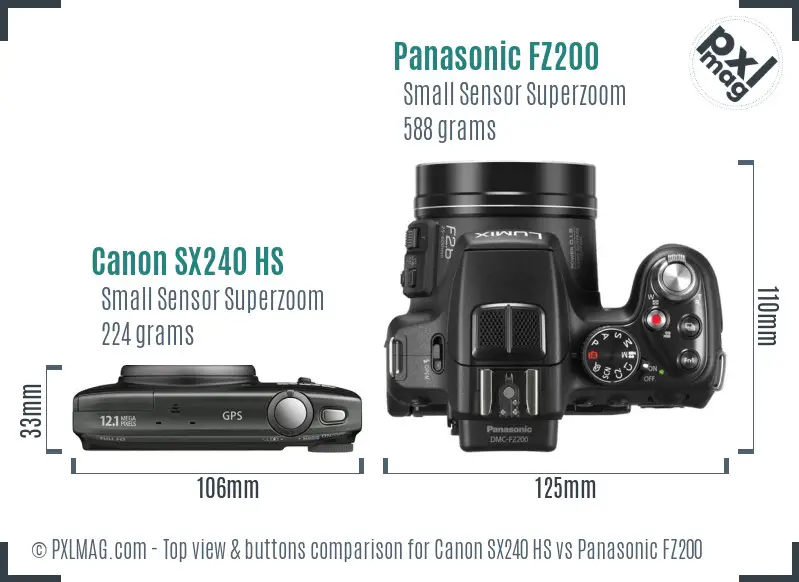 Canon SX240 HS vs Panasonic FZ200 top view buttons comparison