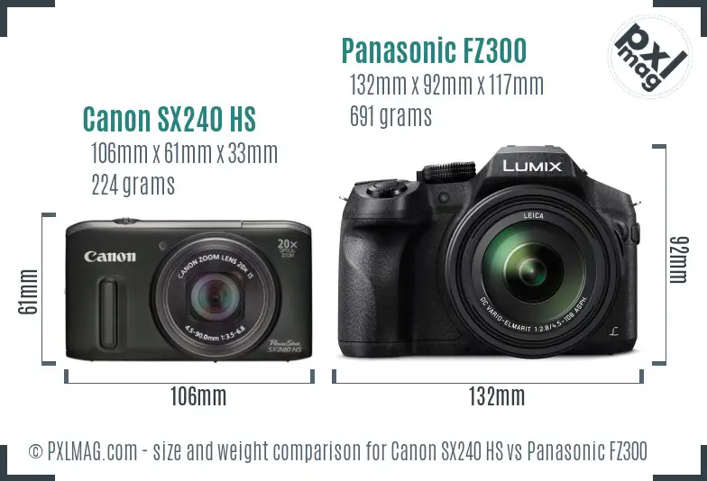 Canon SX240 HS vs Panasonic FZ300 size comparison