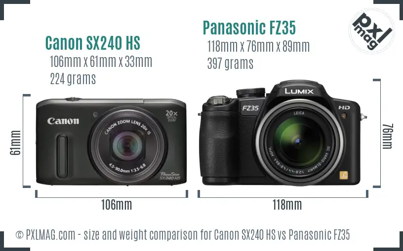 Canon SX240 HS vs Panasonic FZ35 size comparison Canon SX240 HS vs Panasonic FZ35 size comparison