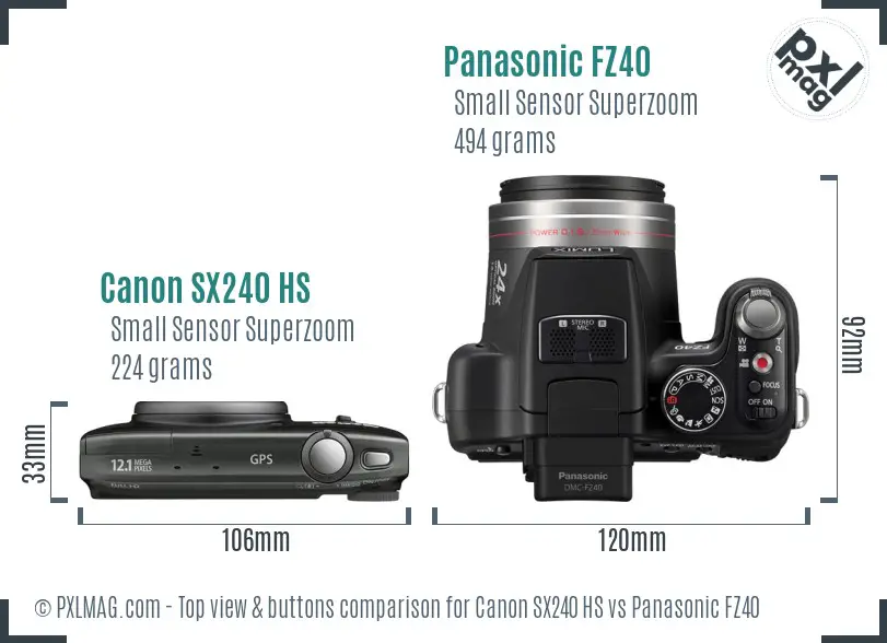 Canon SX240 HS vs Panasonic FZ40 top view buttons comparison