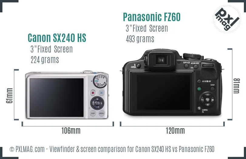 Canon SX240 HS vs Panasonic FZ60 Screen and Viewfinder comparison Canon SX240 HS vs Panasonic FZ60 Screen and Viewfinder comparison