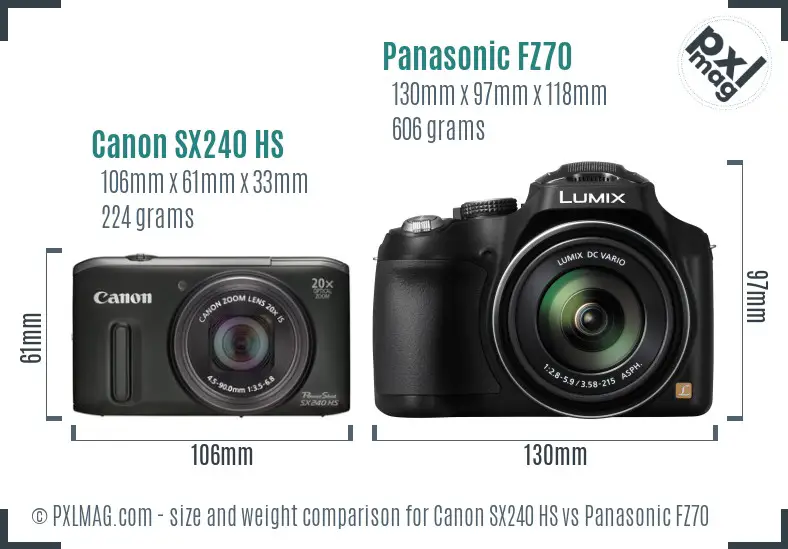 Canon SX240 HS vs Panasonic FZ70 size comparison