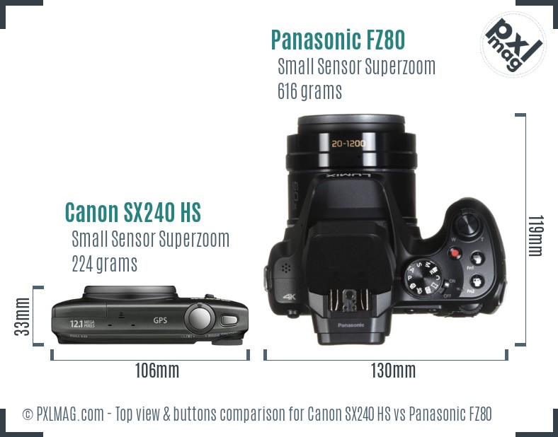 Canon SX240 HS vs Panasonic FZ80 top view buttons comparison