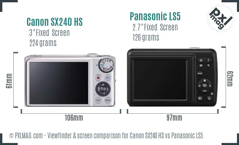 Canon SX240 HS vs Panasonic LS5 Screen and Viewfinder comparison