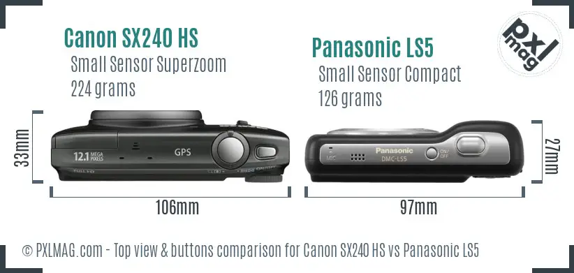 Canon SX240 HS vs Panasonic LS5 top view buttons comparison